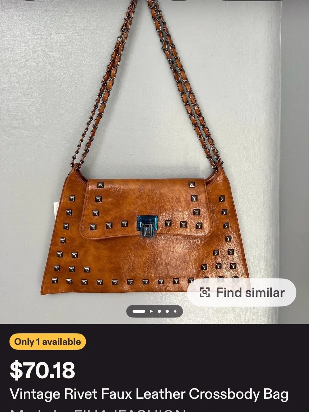 Festival Studded Cognac Brown Vegan Leather Crossbody Shoulder Bag Crossbody